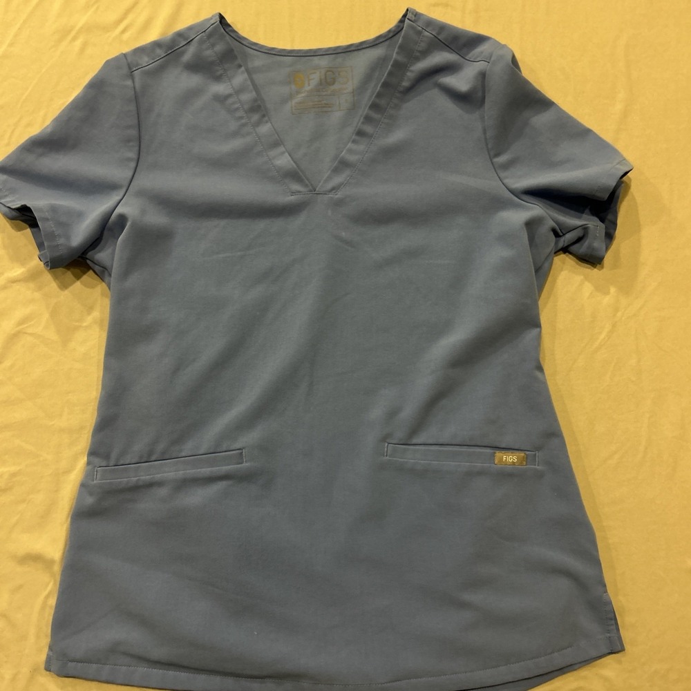 FIGS Technical Collection Small Blue V Neck Two-Pocket Women's Scrub Top